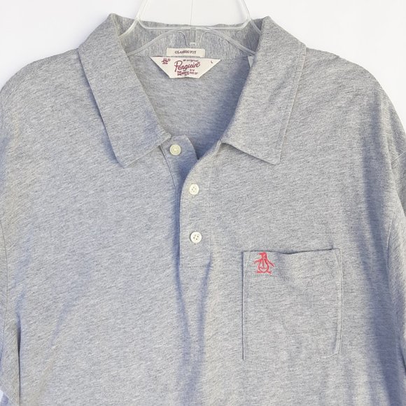 Mens Polo Large Heather Gray Classic Fit Penguin - Picture 7 of 7